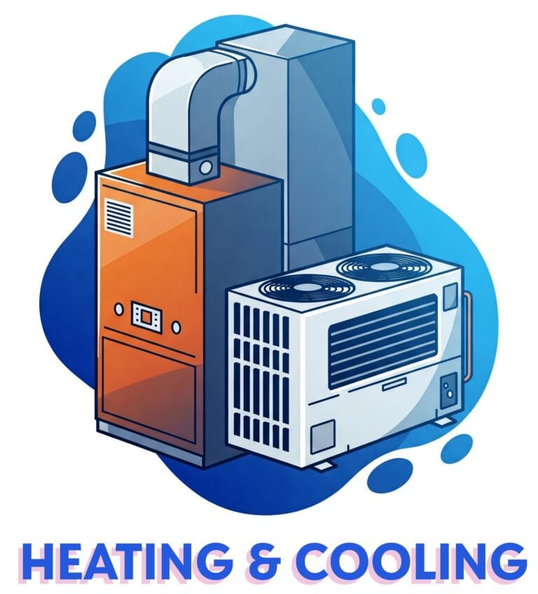 Graphic illustration of a furnace and AC unit representing complete heating and cooling services in Elkhart.
